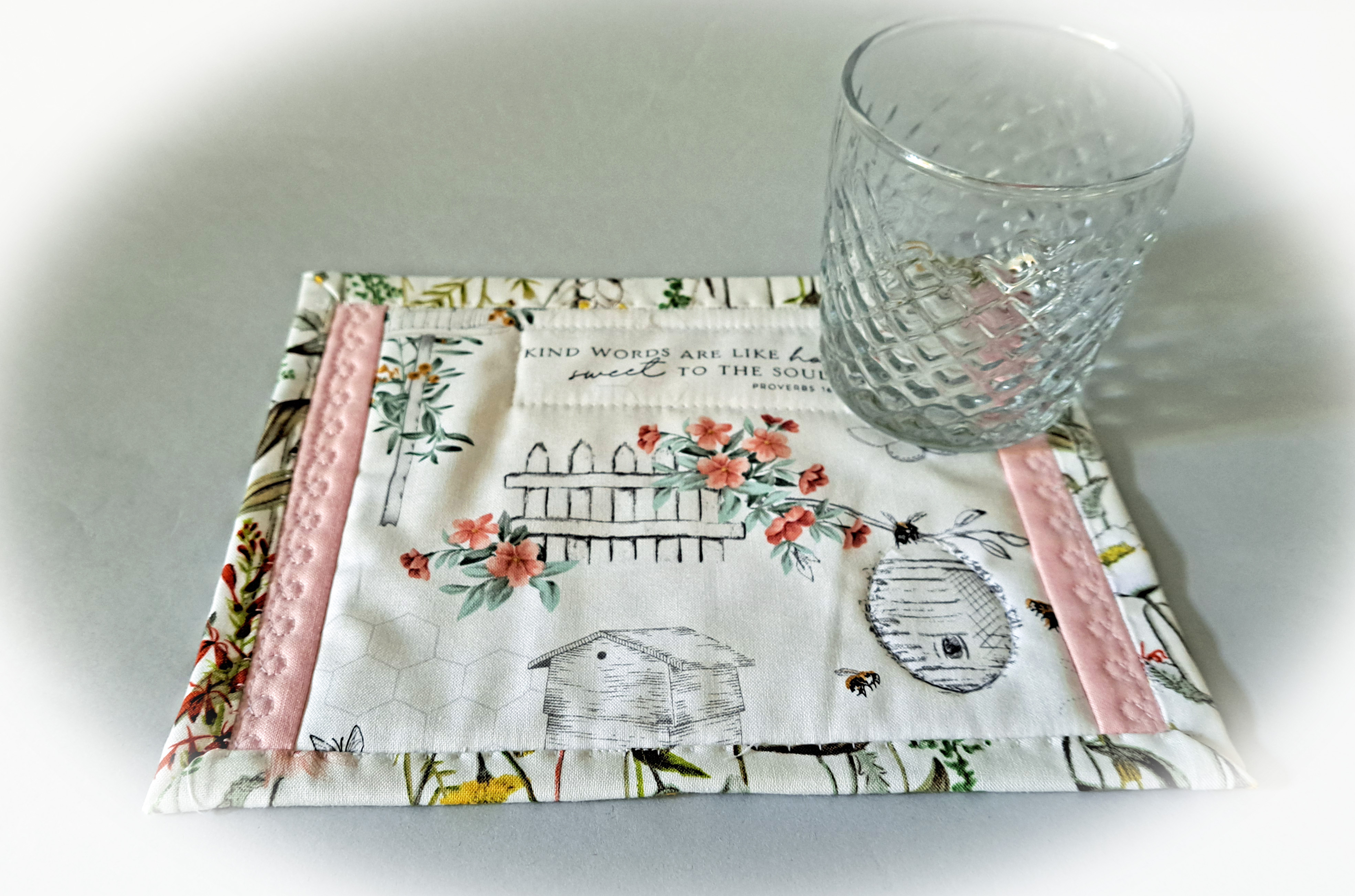 Handmade Fabric Bee Hive Quilted Mug Rugs - Set of 2