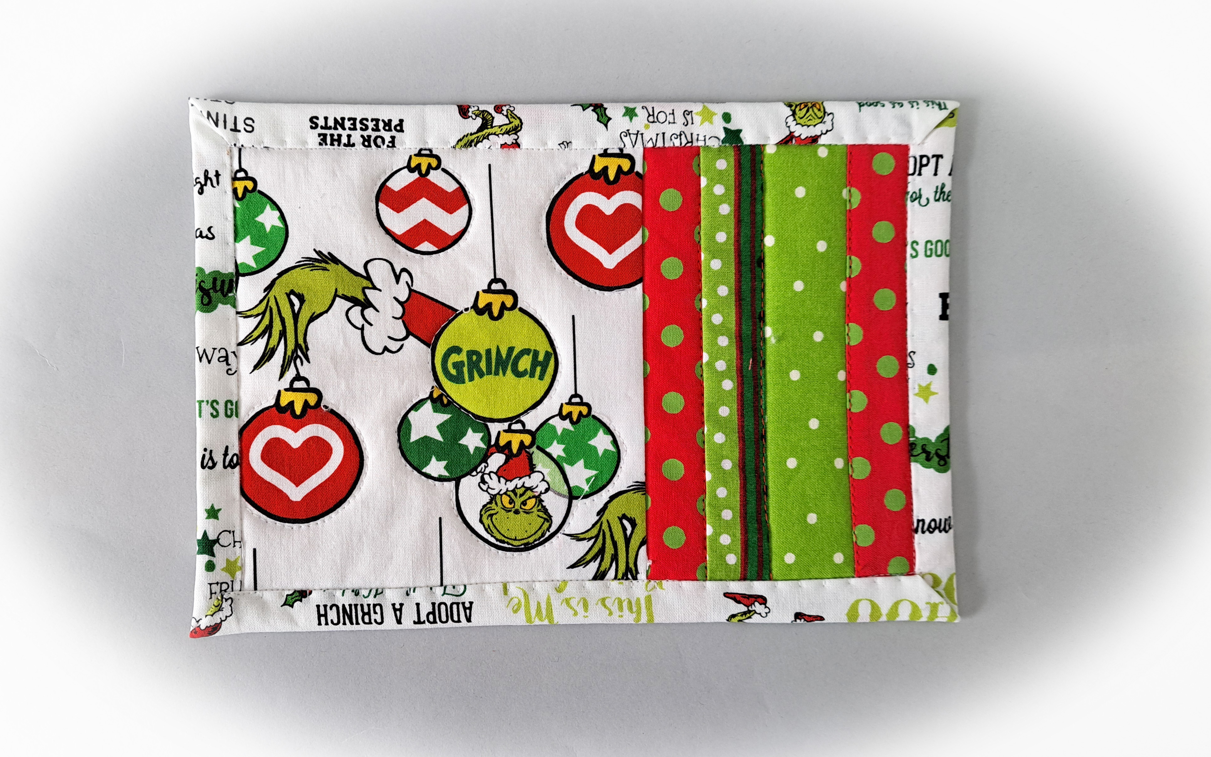 Handmade Grinch Quilted Fabric Mug Rug - Set of 2