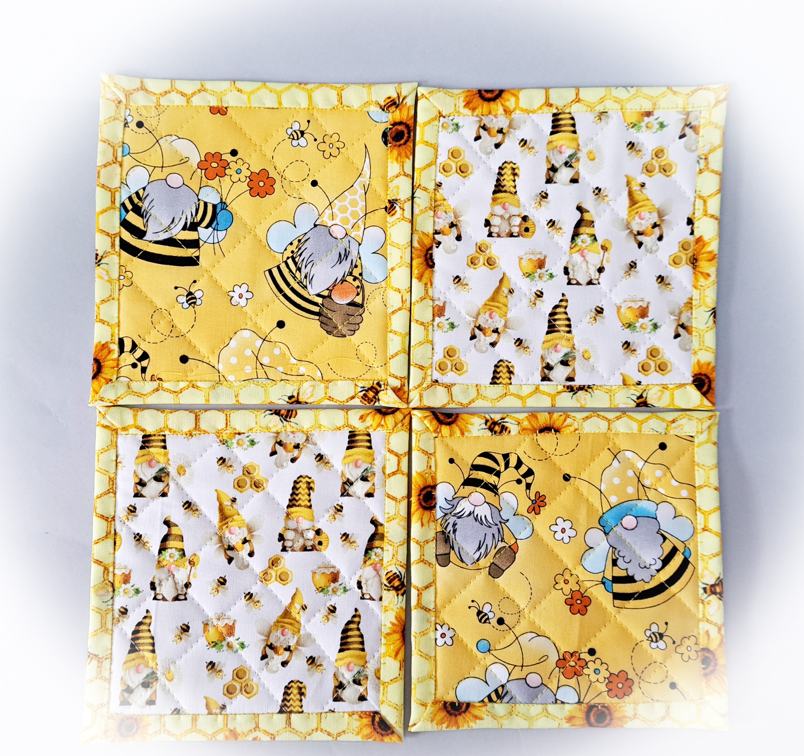 Bee Gnome Quilted Coasters - Set of 4