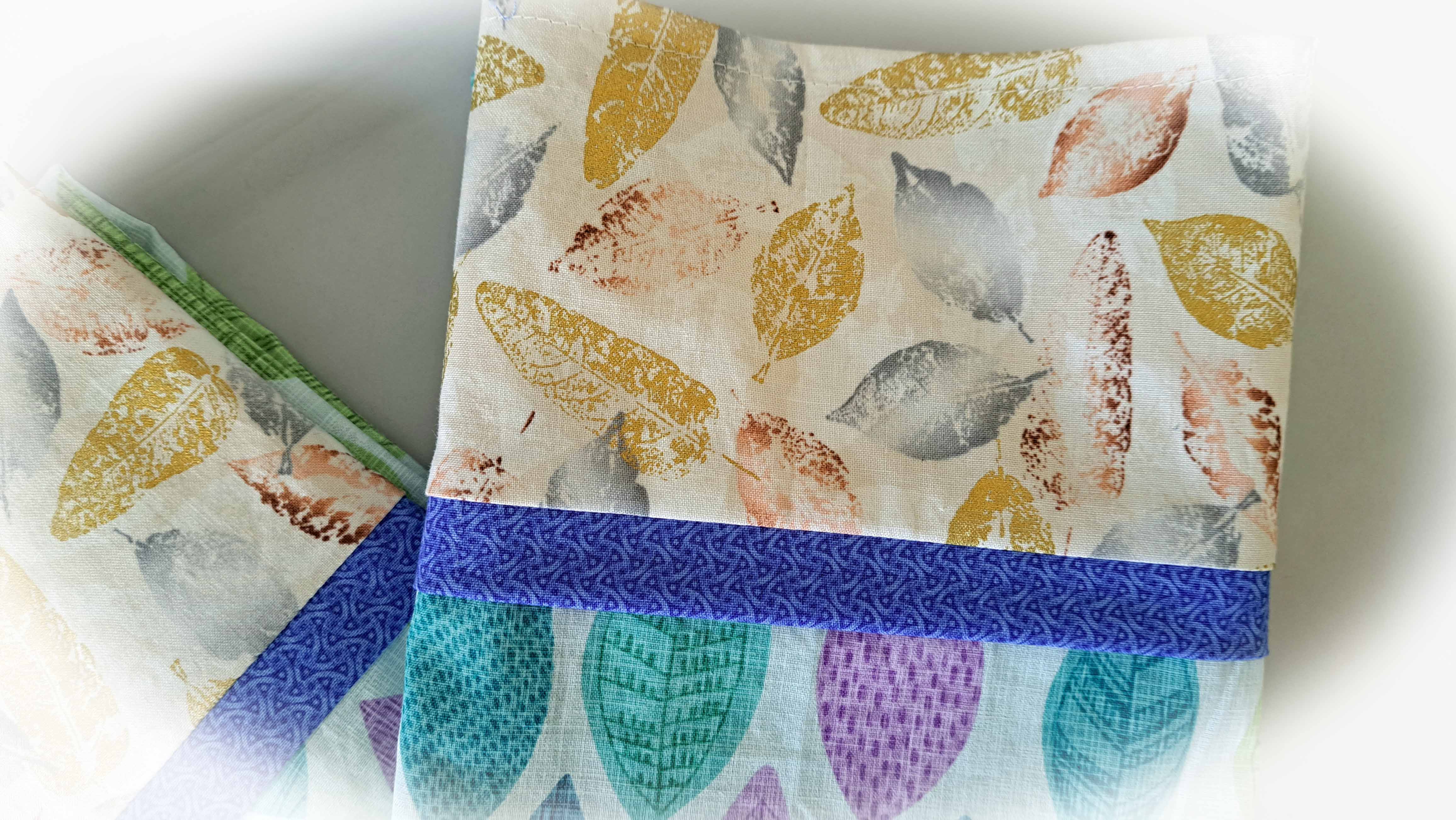 Handmade Cotton Pillowcases - Blue Feather Fabric - Set of 2