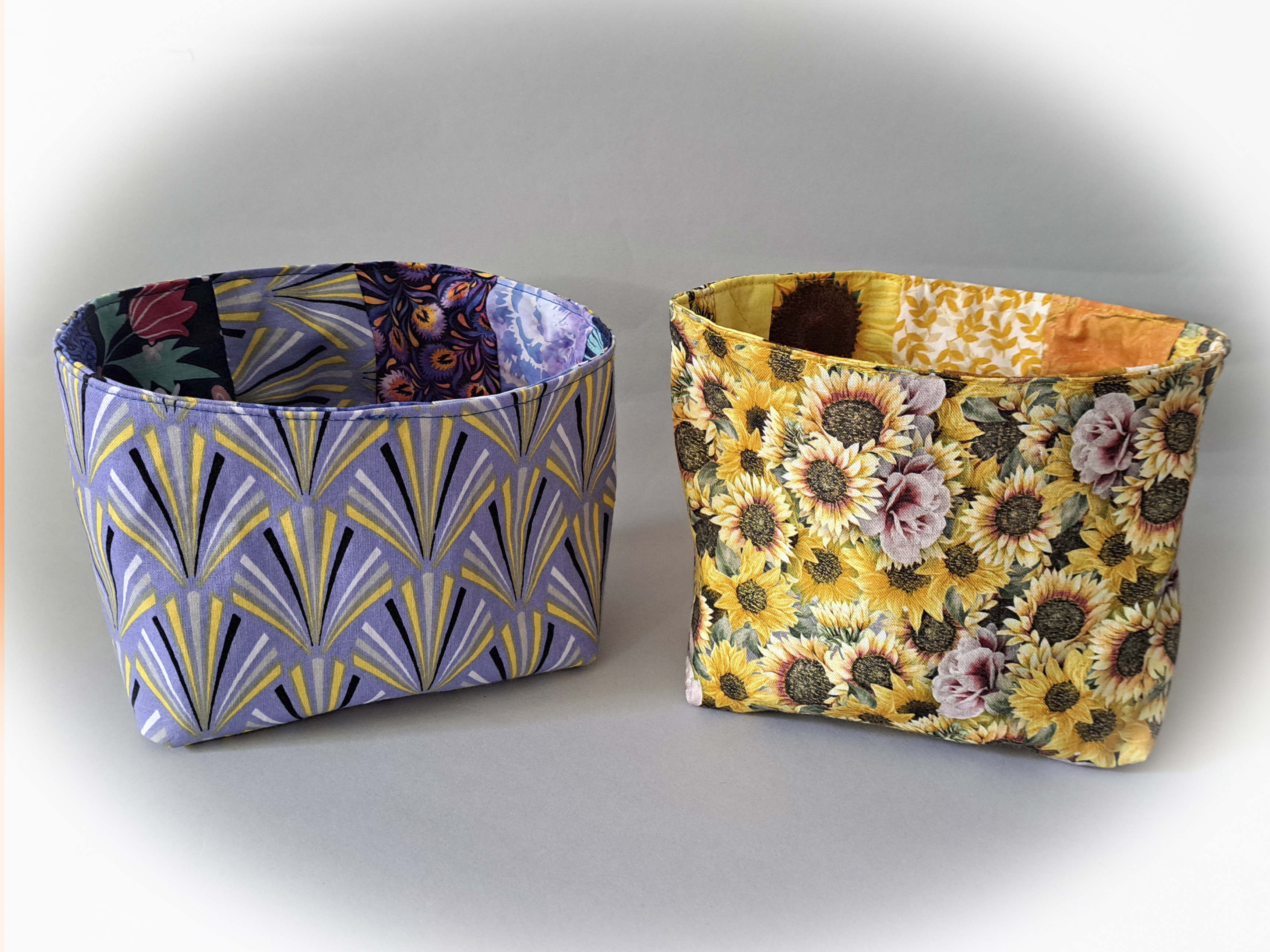 Handmade Reversible Quilted Fabric Storage or Gift Basket - Blue or Yellow Fabric