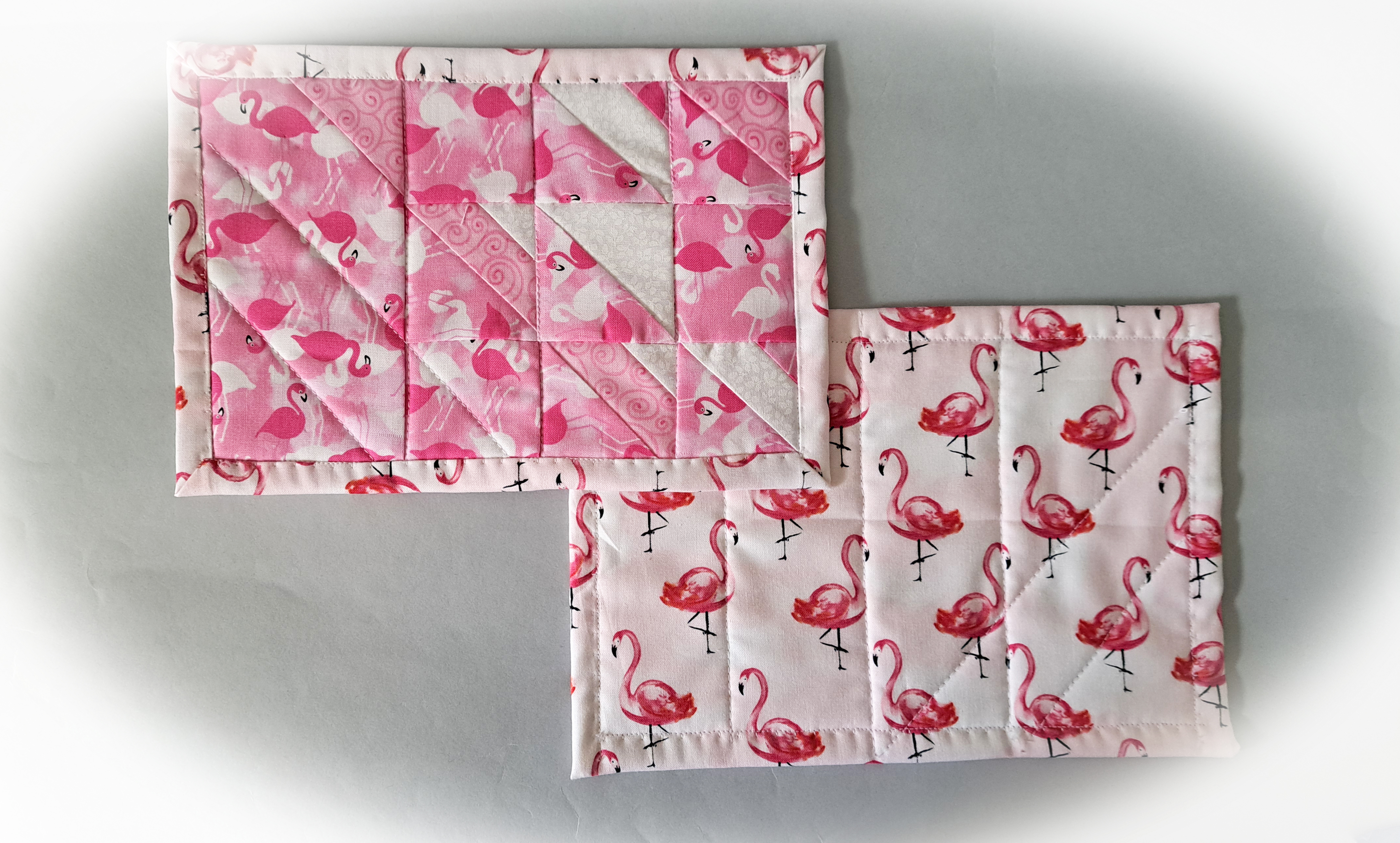 Handmade Fabric Flamingo Quilted Mug Rugs - Set of 2