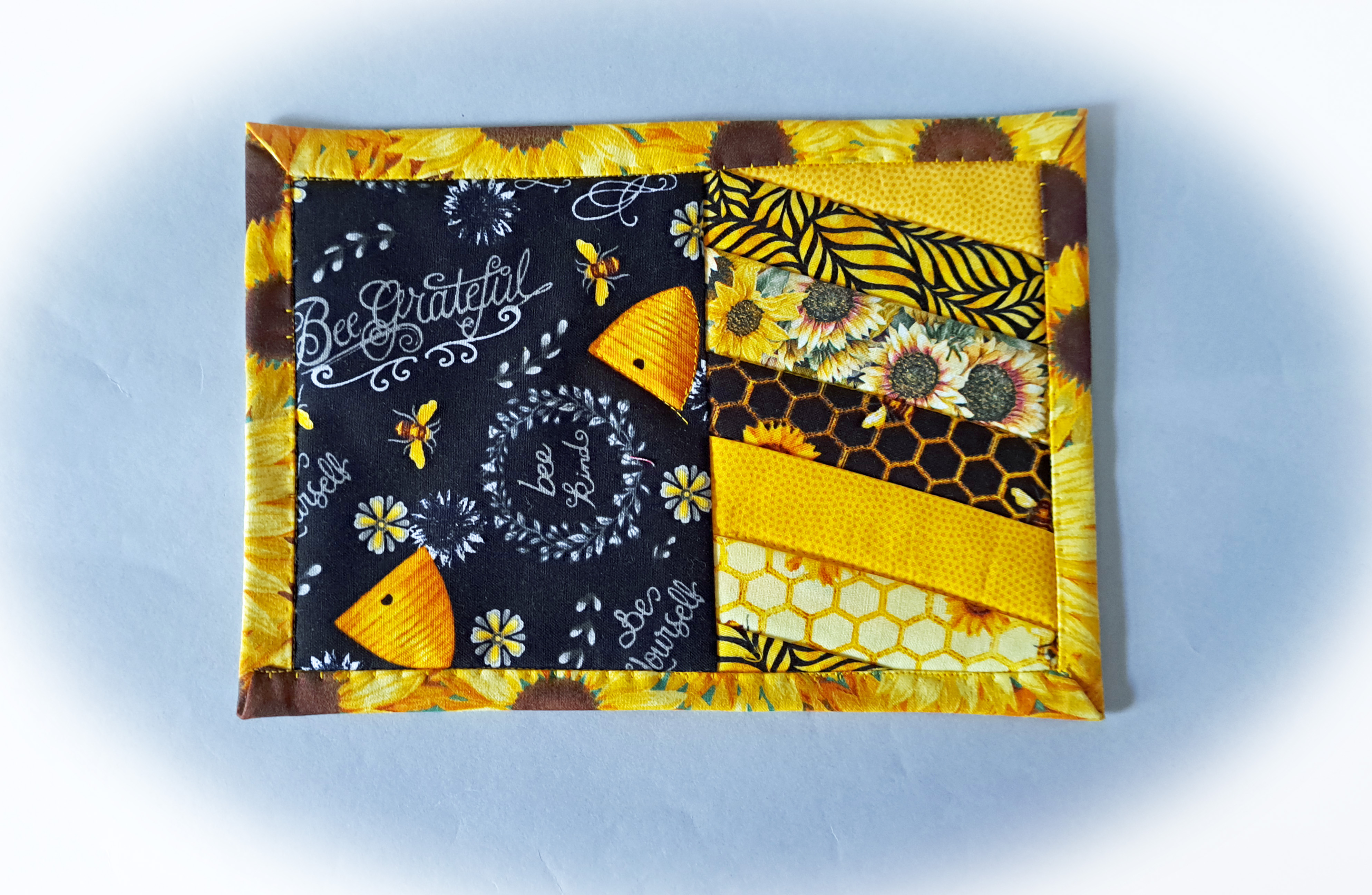 Handmade Fabric Bees and Honeycomb Quilted Mug Rugs - Set of 2