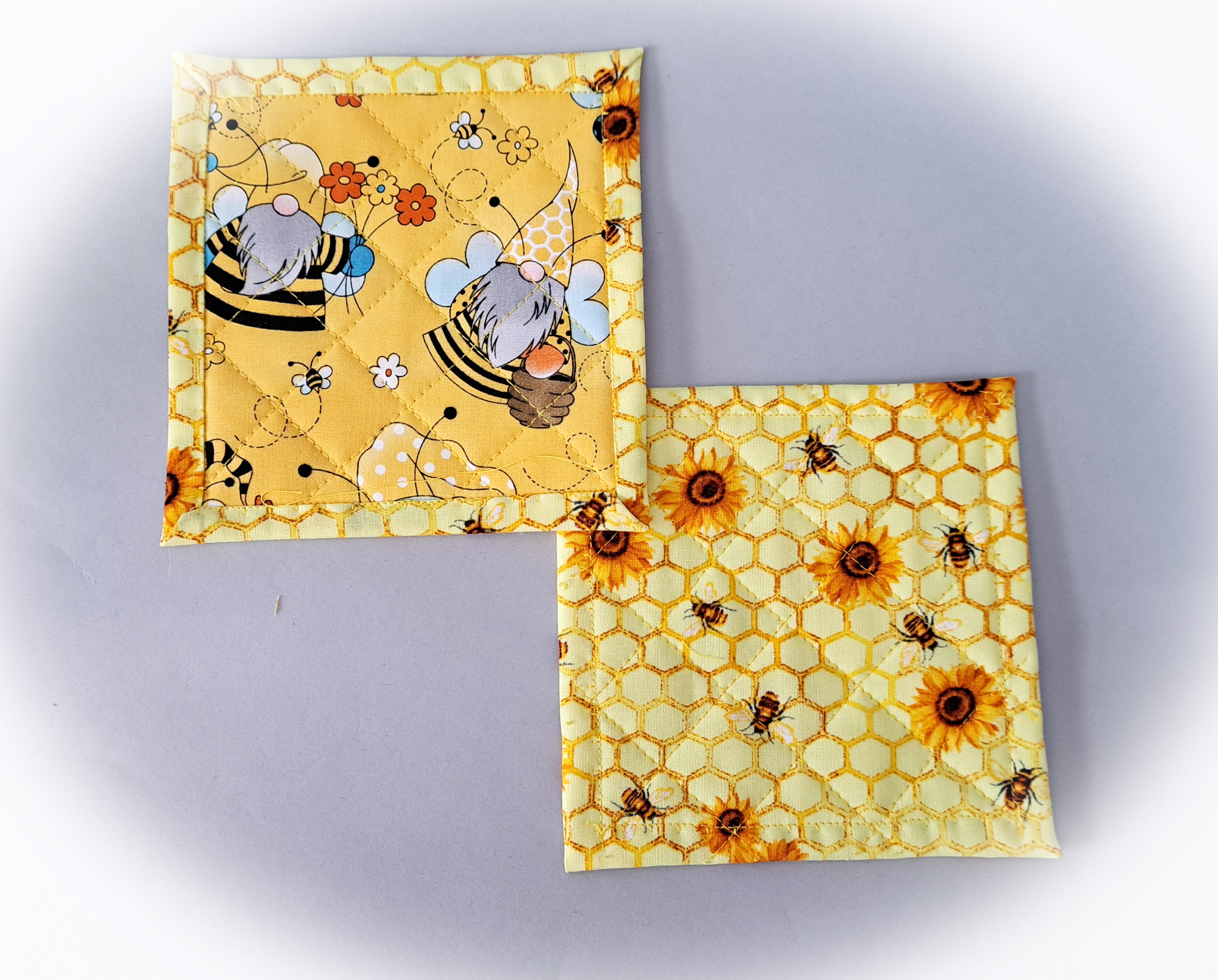 Bee Gnome Quilted Coasters - Set of 4