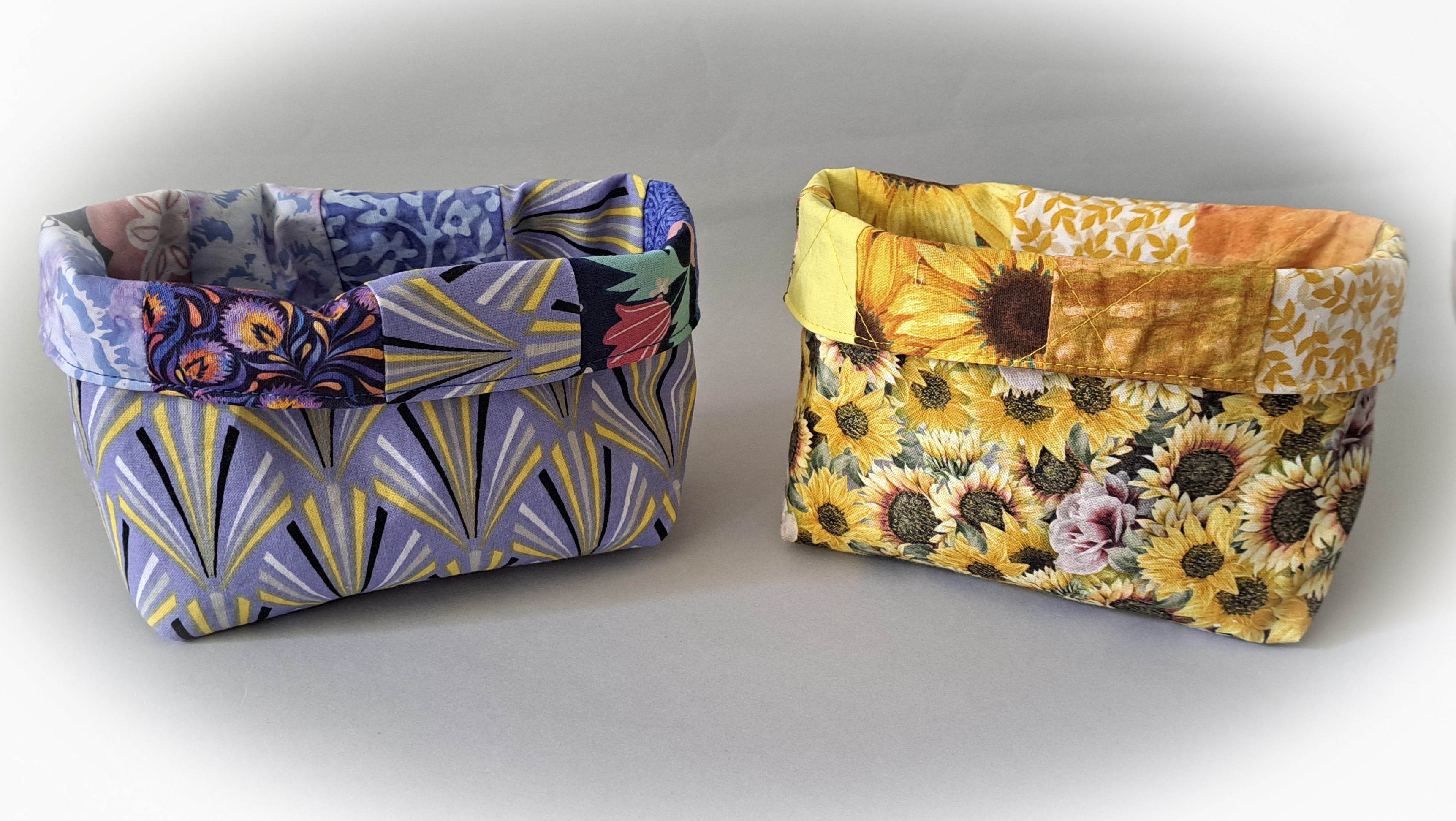 Handmade Reversible Quilted Fabric Storage or Gift Basket - Blue or Yellow Fabric