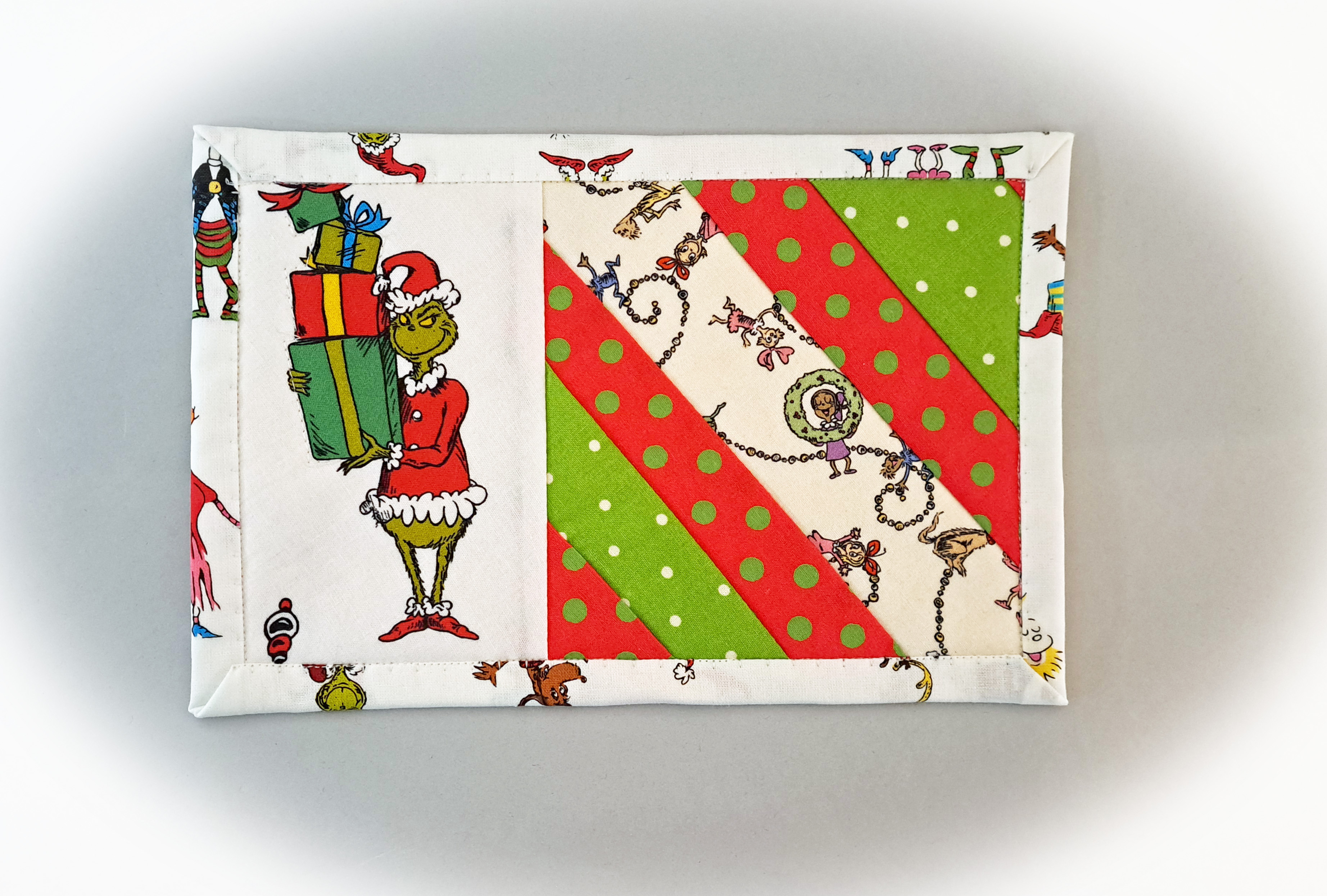 Handmade Grinch Quilted Fabric Mug Rug - Set of 2