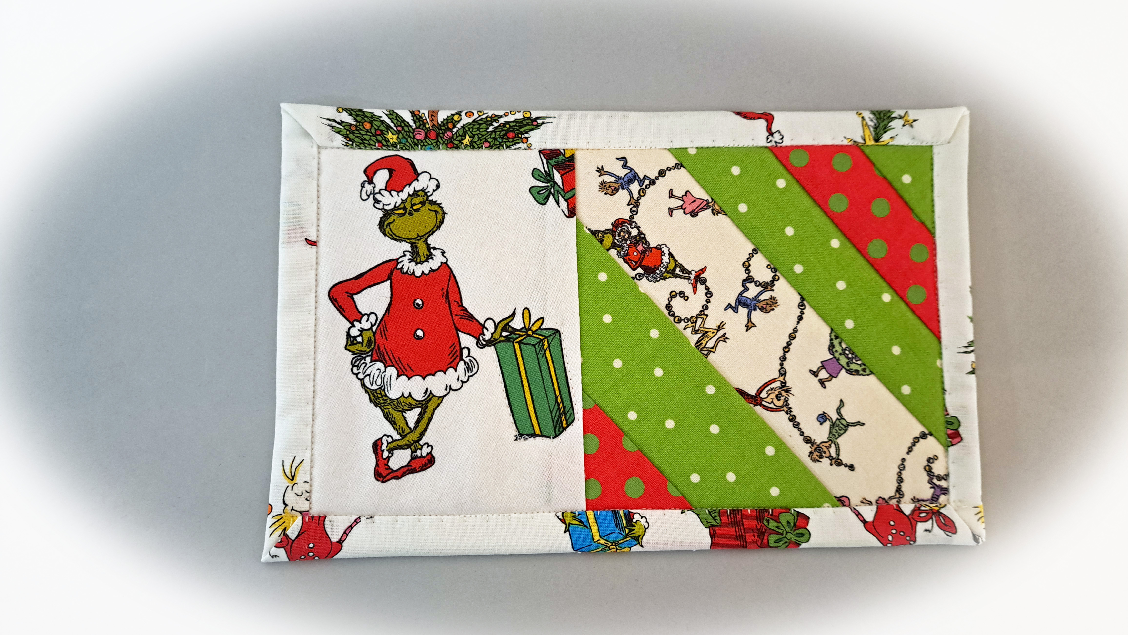 Handmade Grinch Quilted Fabric Mug Rug - Set of 2