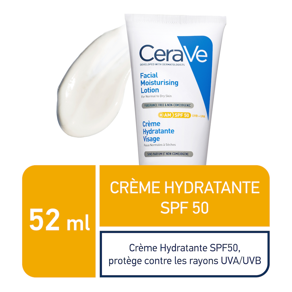 Cerave crème hydratante visage SPF50 52ml peaux normales à sèches