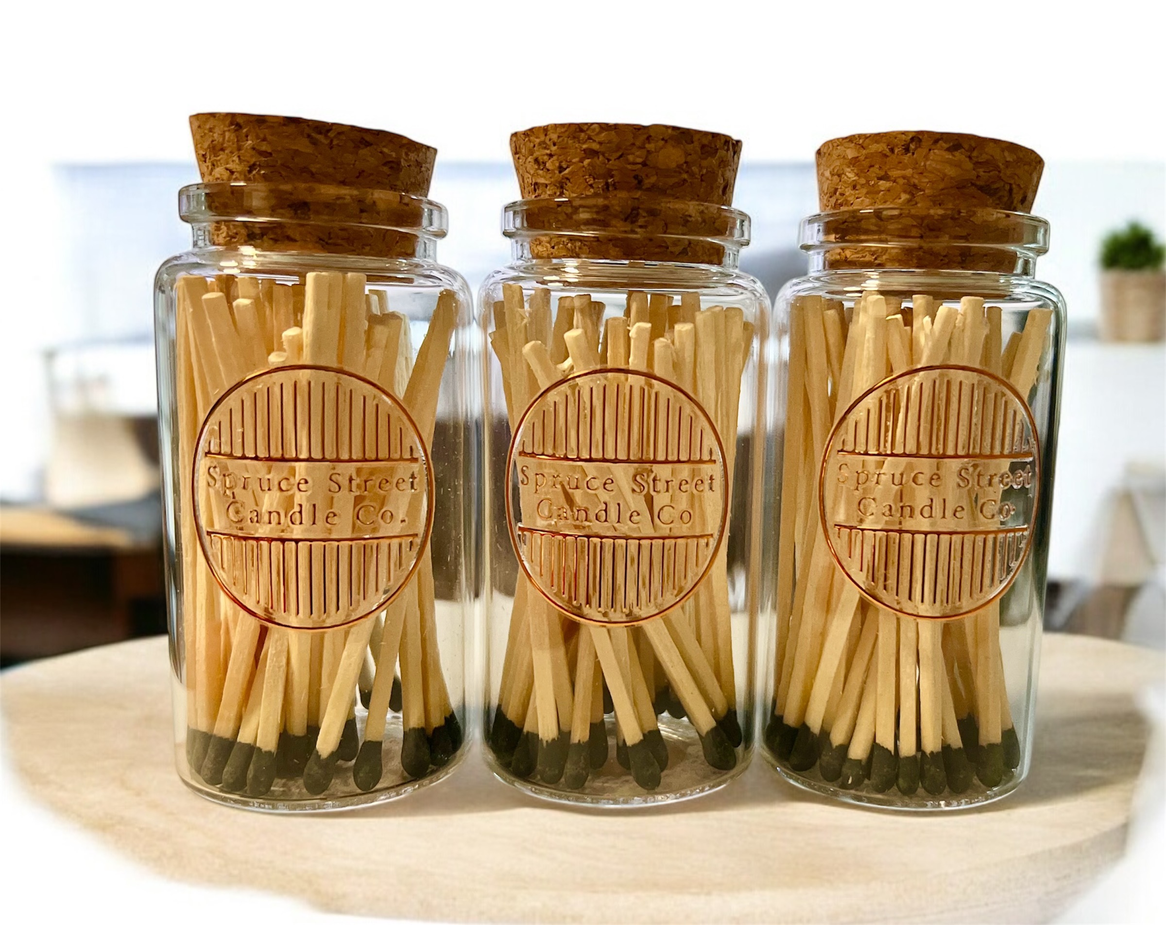 Matches (40ct) in glass bottle with cork closure