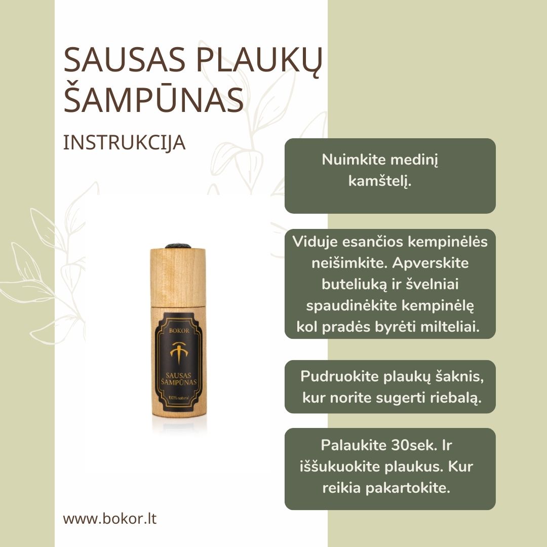 Natūralus sausas plaukų šampūnas