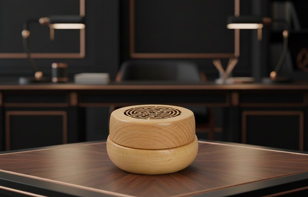 Medinė aromato dėžutė su mediniais rutuliukais