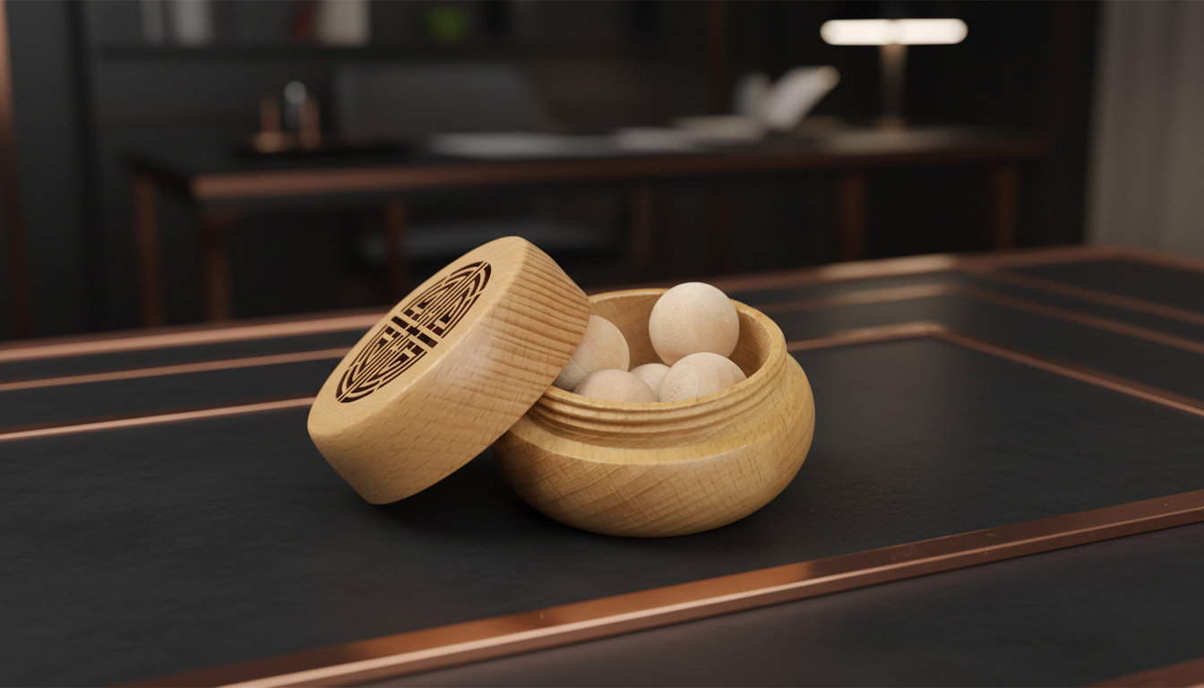 Medinė aromato dėžutė su mediniais rutuliukais