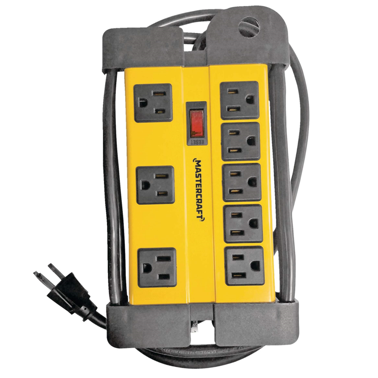 Mastercraft 8-Outlet Power Bar with 6-ft Cord, Circuit Breaker and Lighted Switch, Yellow/Black