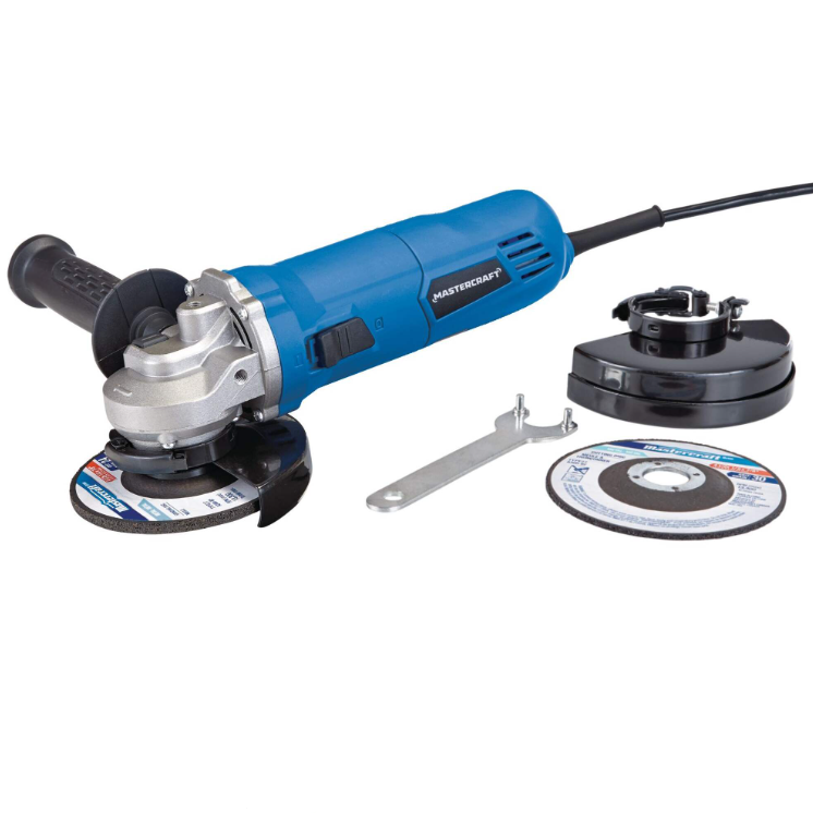 Mastercraft 6A Corded Single-Speed Angle Grinder with Bonus Cut-Off Disc & Guard, 4-1/2-in