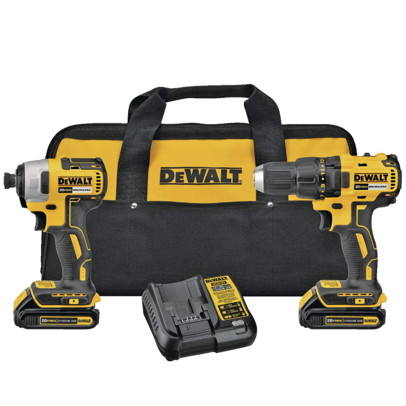 DEWALT 20V MAX Lithium-Ion Cordless Brushless Drill/Driver and Impact Combo Kit (2-Tool) w/ (2) Batteries 1.3Ah and Charger