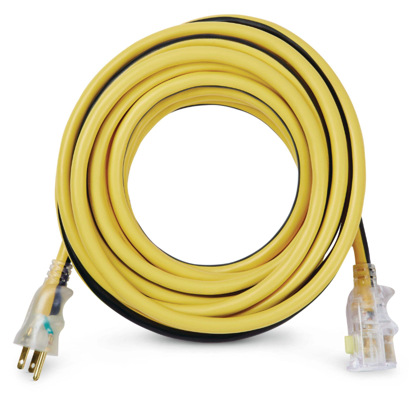 MAXIMUM 25-ft 12/3 Outdoor Extension Cord with Grounded Outlet, Lighted End and Locking Connector, Yellow/Black
