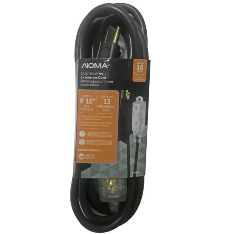 NOMA 9-ft 10-in 16/3 Extreme Cold Weather Outdoor Extension Cord with Lighted End, Flexible, Black