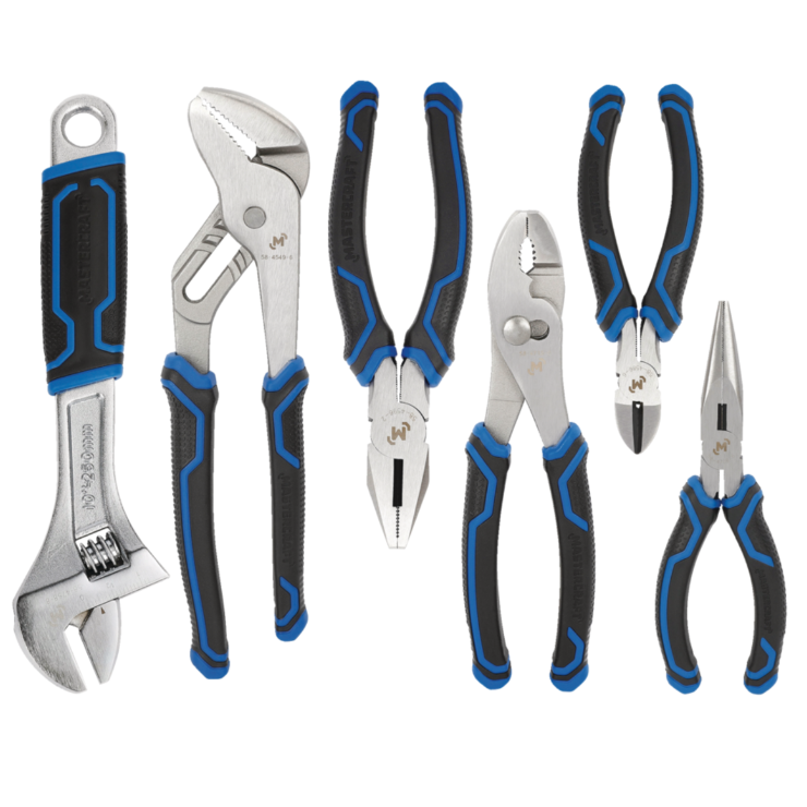 Mastercraft Wrench & Pliers Set, Double Shot Handle, Anti-Rust Coating, Carbon Steel, 6-pc