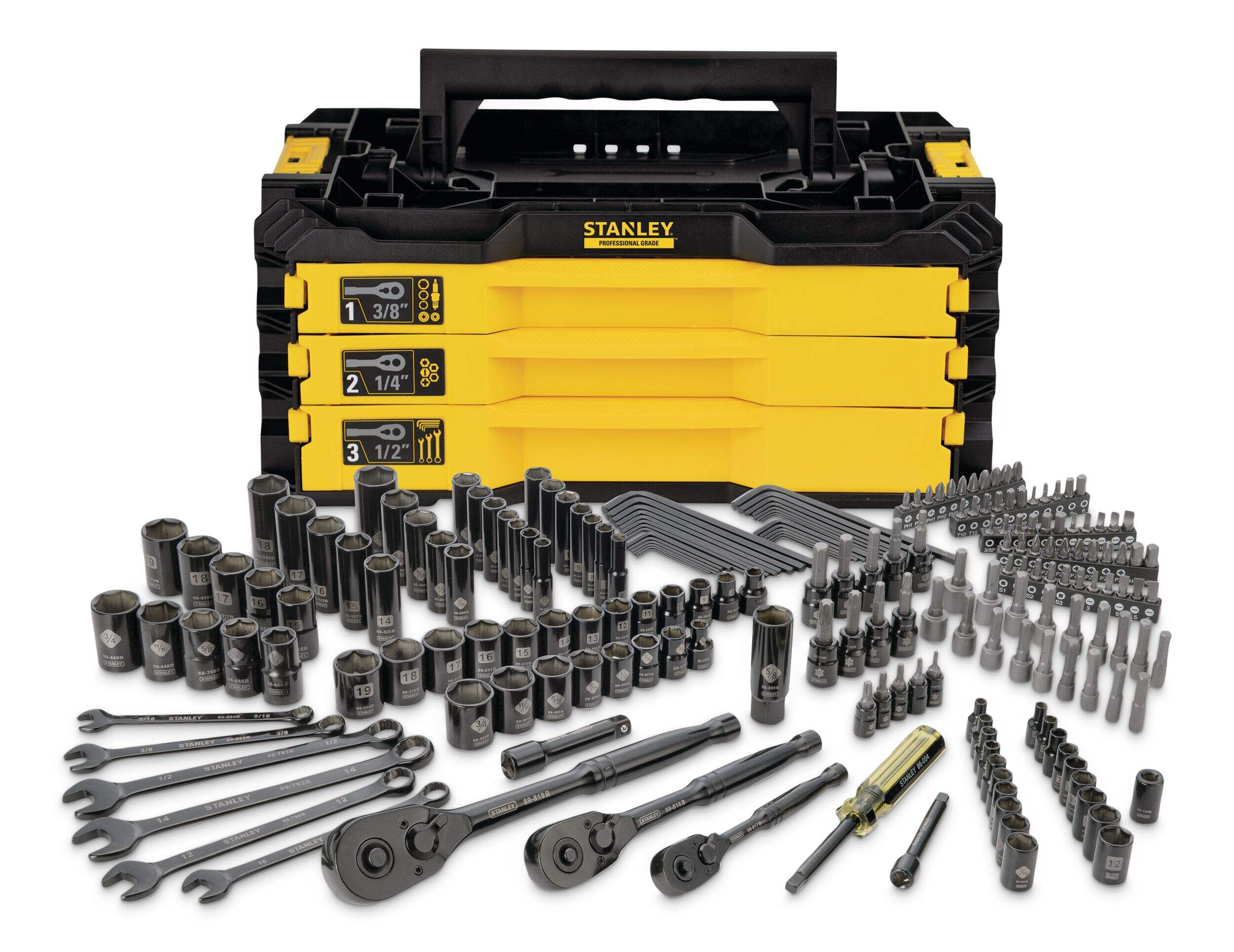 Stanley Professional Grade Black Chrome Socket Set, SAE/Metric, 203-pc