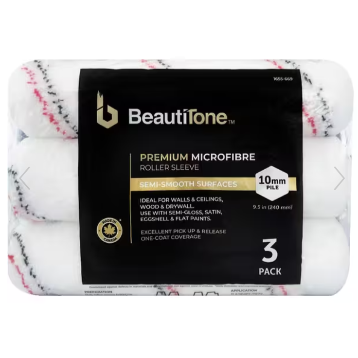 BEAUTITONE Fabric Microfibre Roller Covers - 240 mm x 10 mm, 3 Pack
