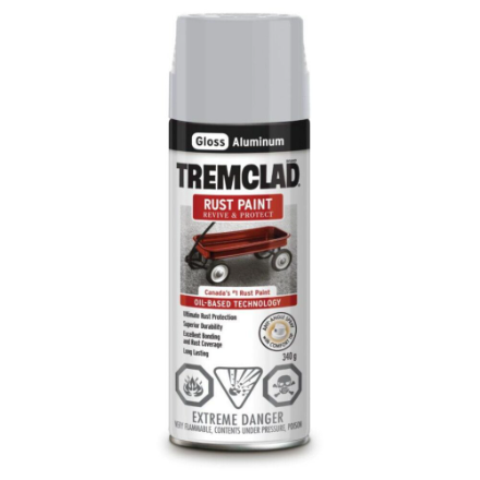 TREMCLAD Outdoor Oil-Based Rust Paint In Gloss Aluminum, 340 G Aerosol Spray Paint