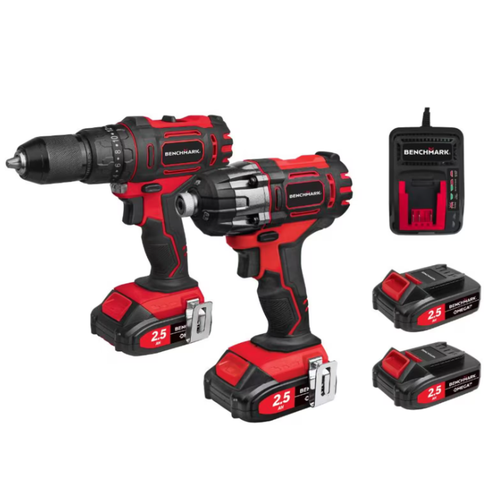 BENCHMARK 20V Max Lithium-ion Cordless Drill & Impact Driver Combo Kit - with 2 Batteries & Charge