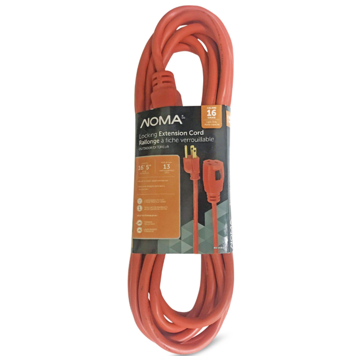 NOMA 16/3 Outdoor Extension Cord with Grounded Outlet & Locking Connector, Orange