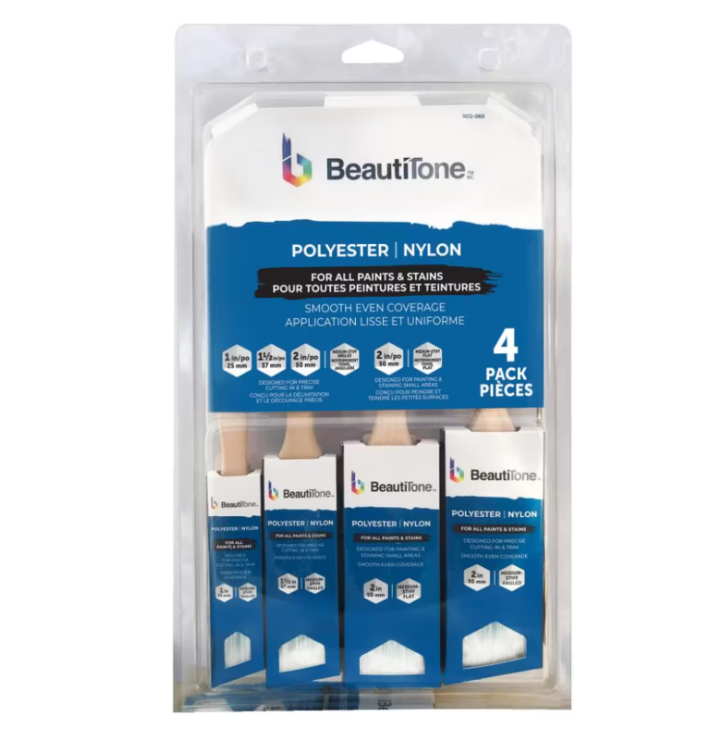 BEAUTITONE Polyester / Nylon Blend Angular & Flat Paint Brushes - Assorted, 4 Pack