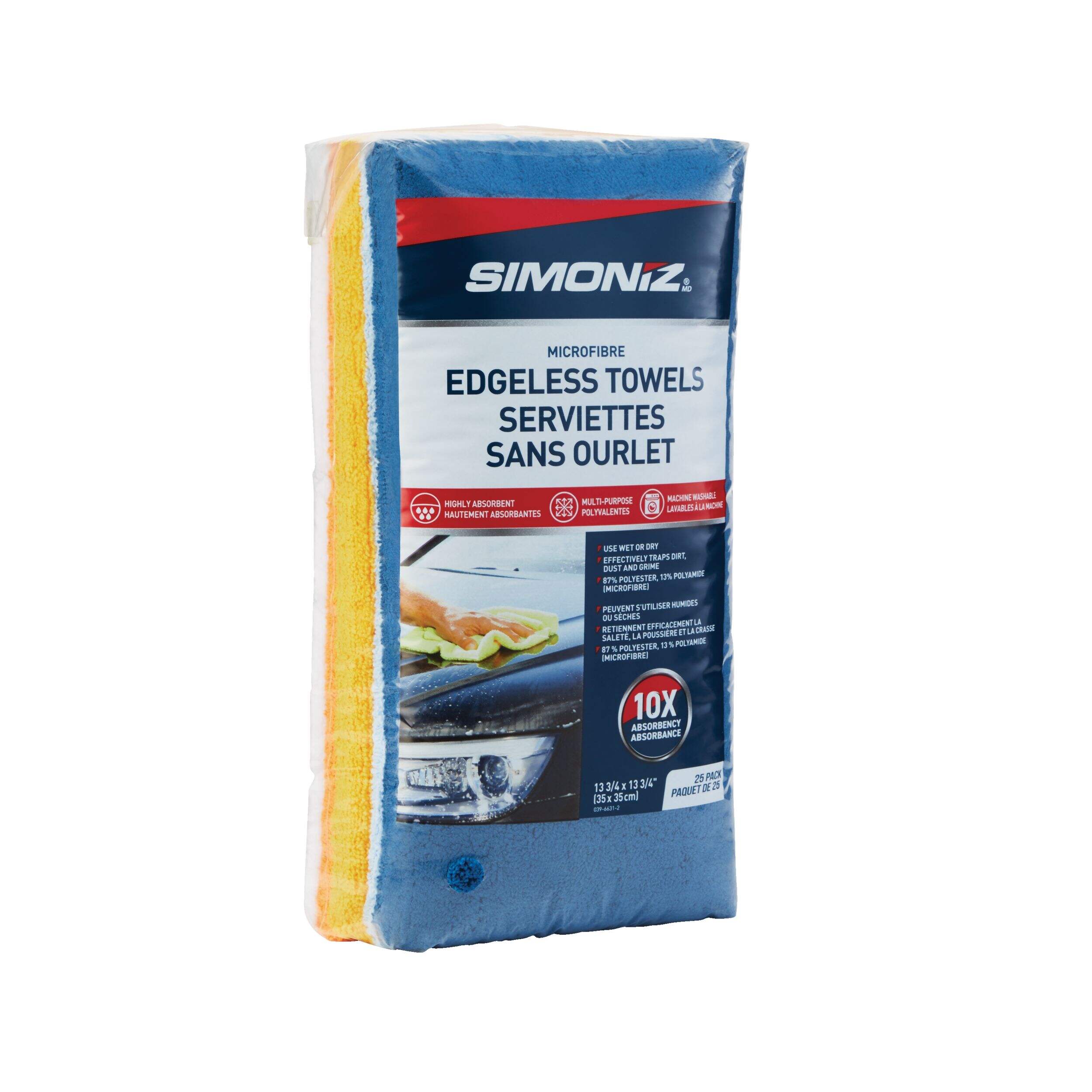 SIMONIZ Microfibre Multi-Purpose Edgeless Towels, 13-3/4 x 13-3/4-in, Multi-colour, 25-pk