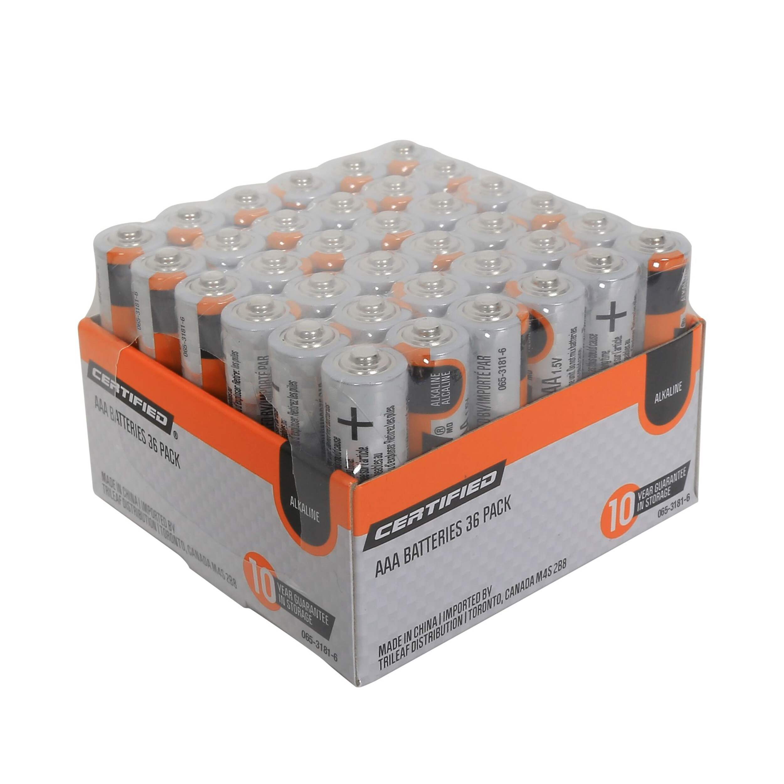 Certified AAA Alkaline Battery Set, All Purpose, Long Shelf Life, 36-pk