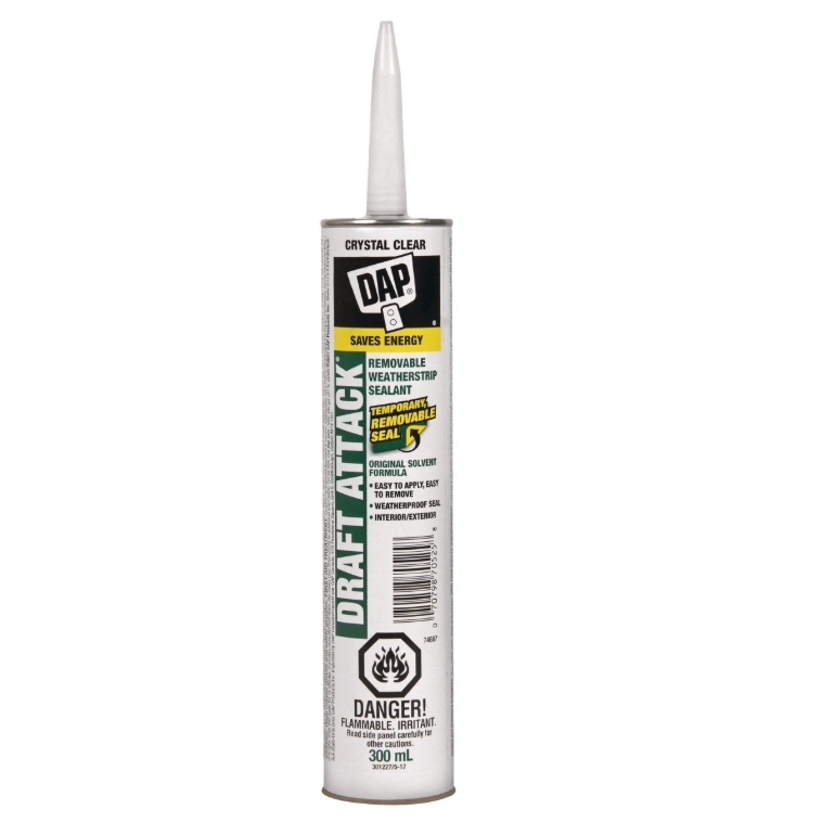 DAP Draft Attack Caulking Indoor/Outdoor Removable Weatherstrip Sealant, Clear, 300-mL