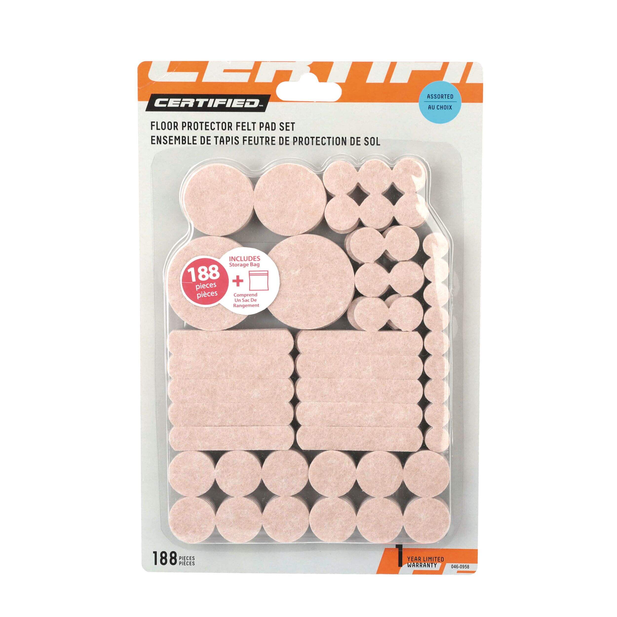 Certified Floor Protector Felt Pad Set, 188-pc