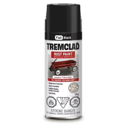 TREMCLAD Outdoor Oil-Based Rust Paint In Flat Black, 340 G Aerosol Spray Paint