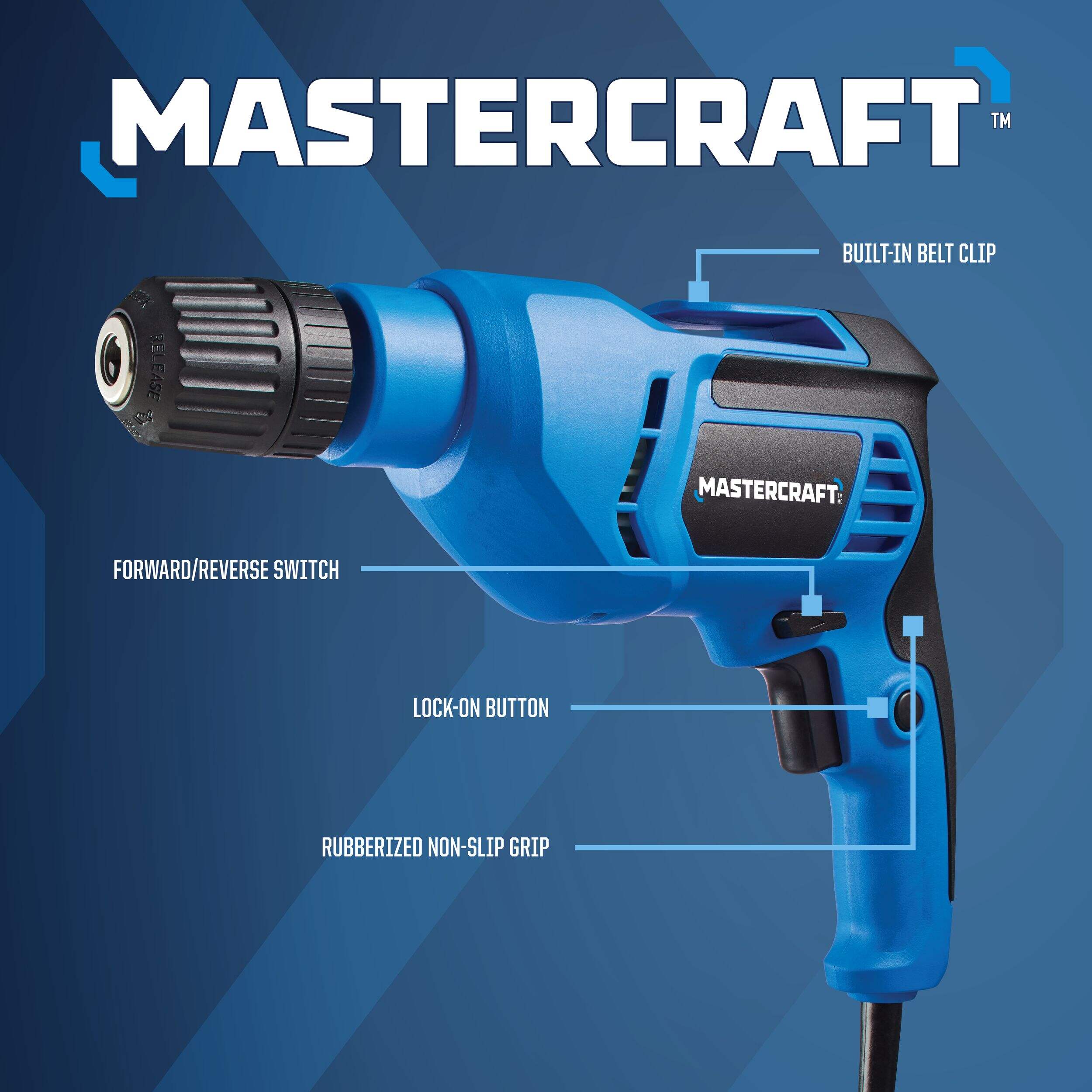 Mastercraft 5A Variable Speed Corded Drill/Driver with Keyless Chuck & Non-Slip Grip, 3/8-in