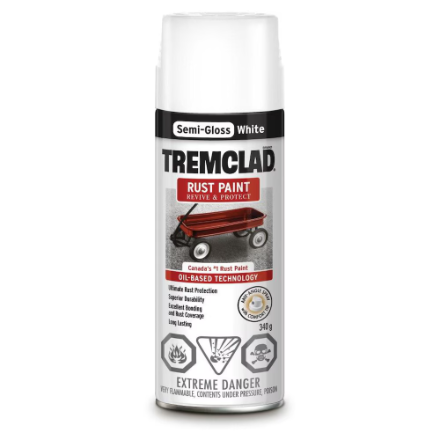 TREMCLAD Outdoor Oil-Based Rust Paint In Semi-Gloss White, 340 G Aerosol Spray Paint