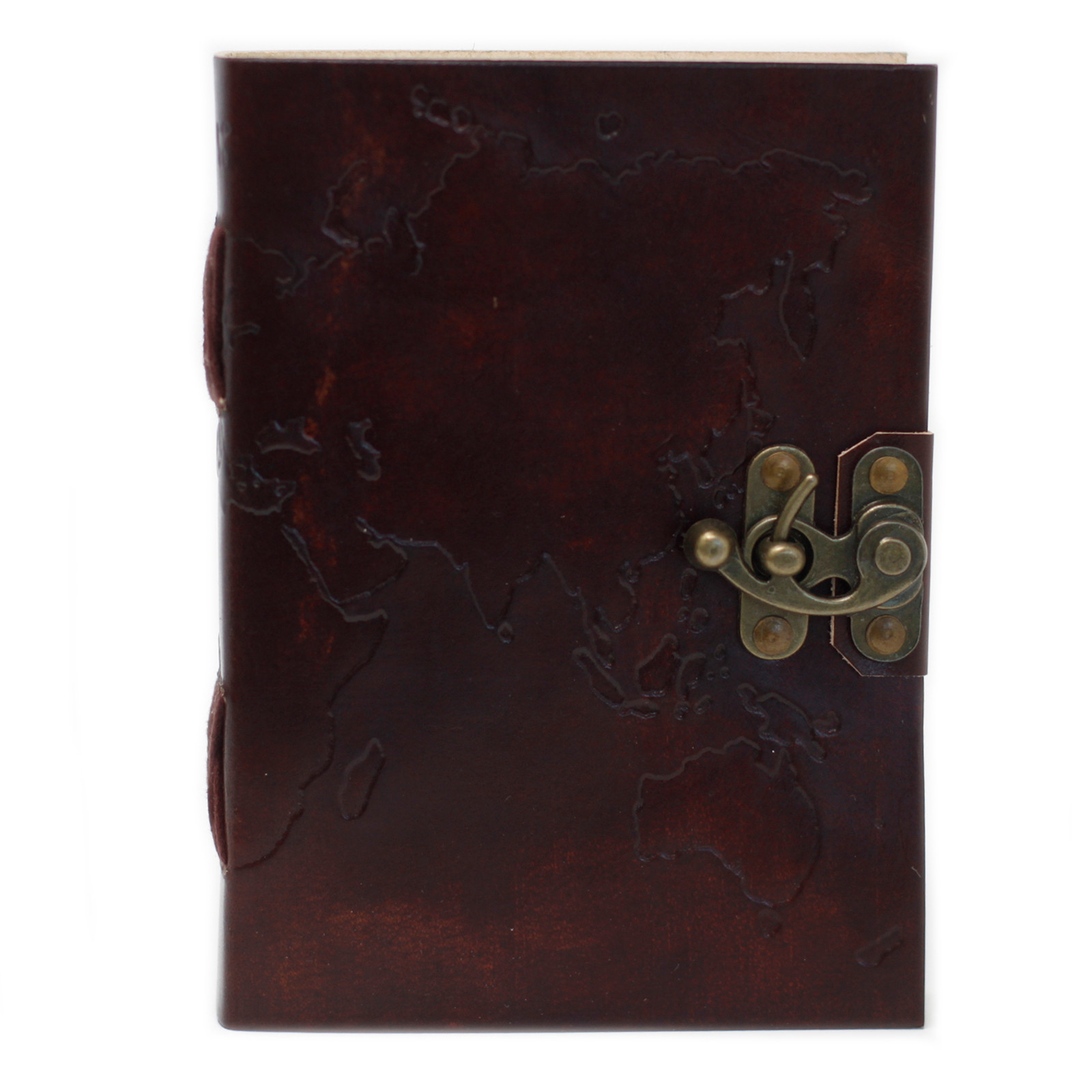 Leather World Map Journal with Metal Clasp