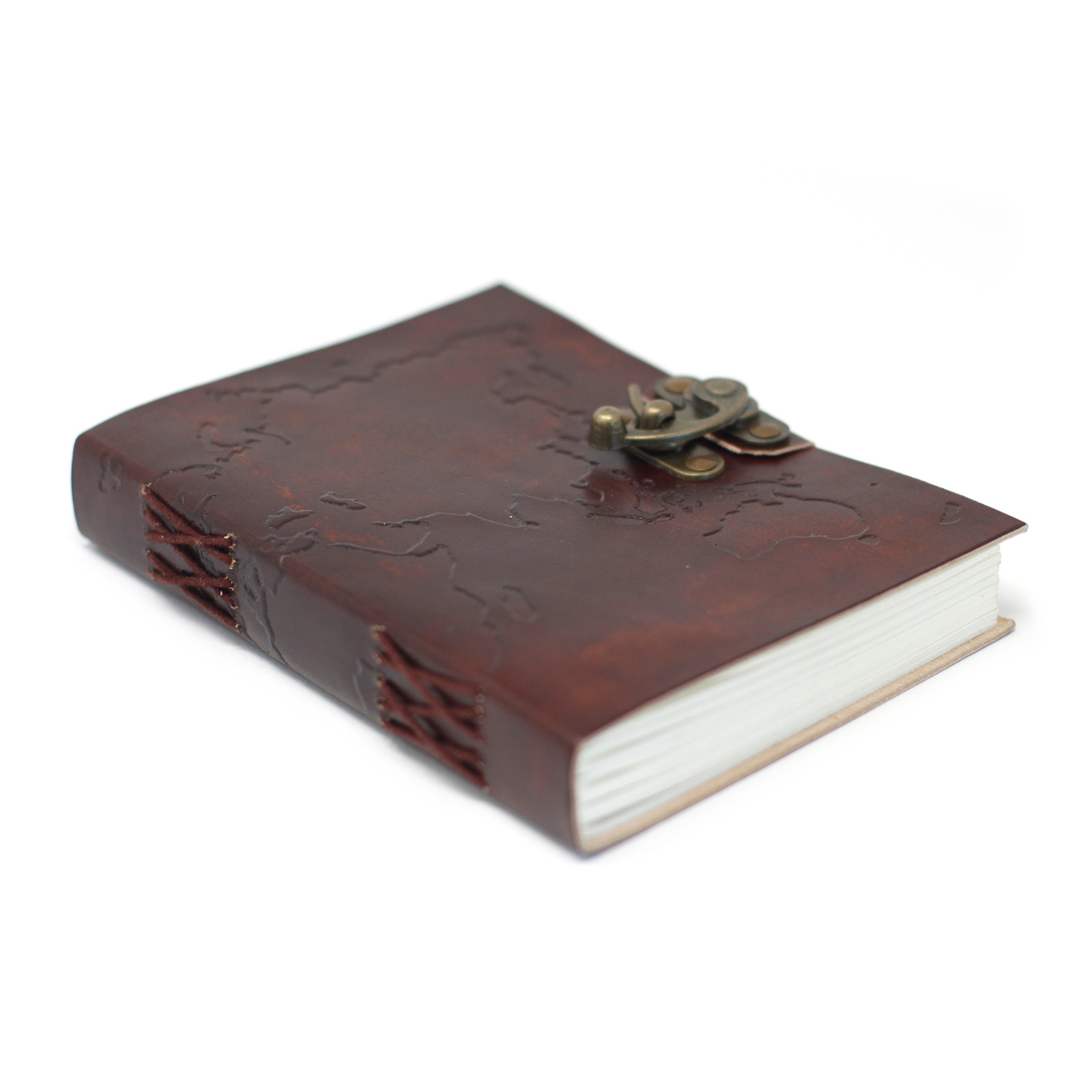 Leather World Map Journal with Metal Clasp