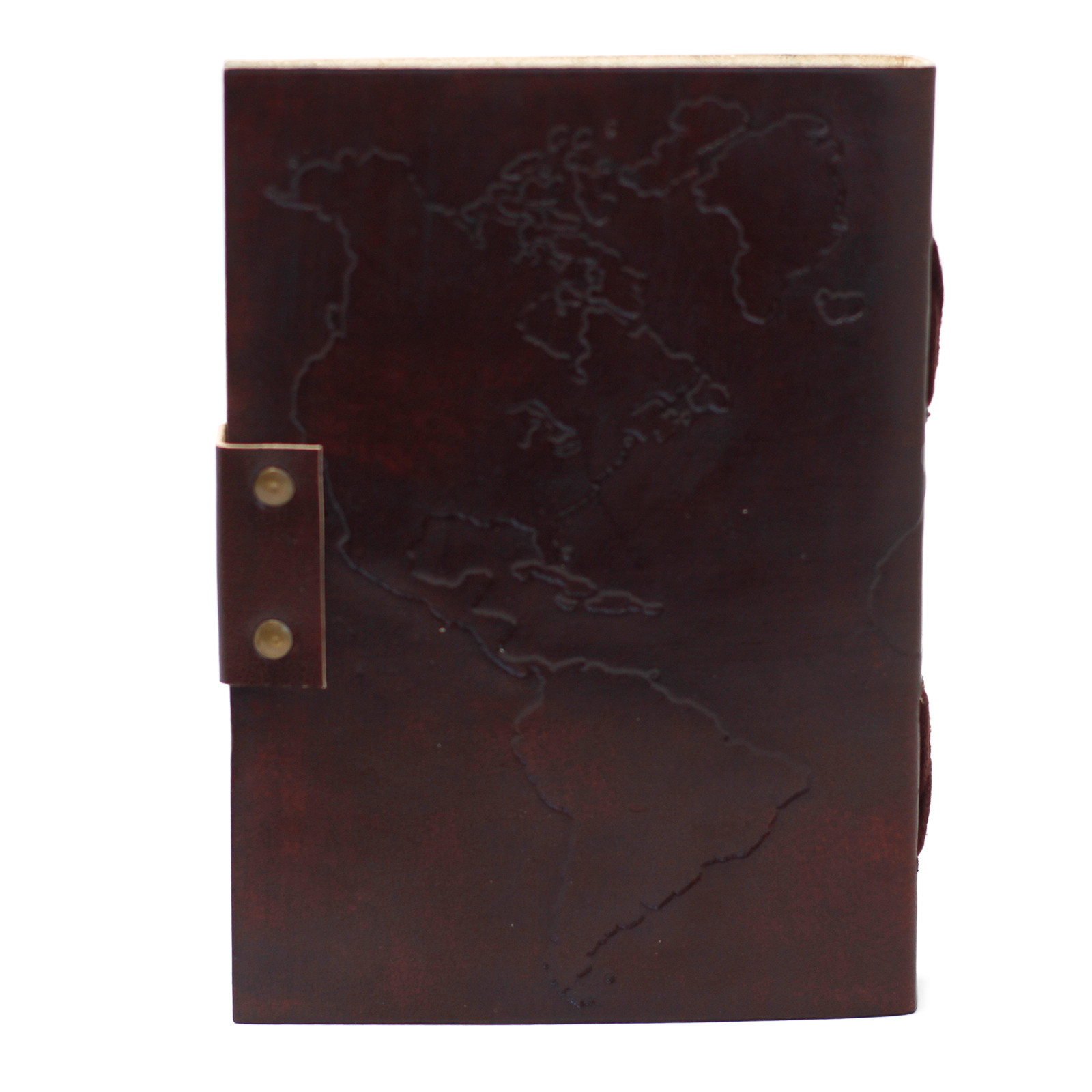 Leather World Map Journal with Metal Clasp