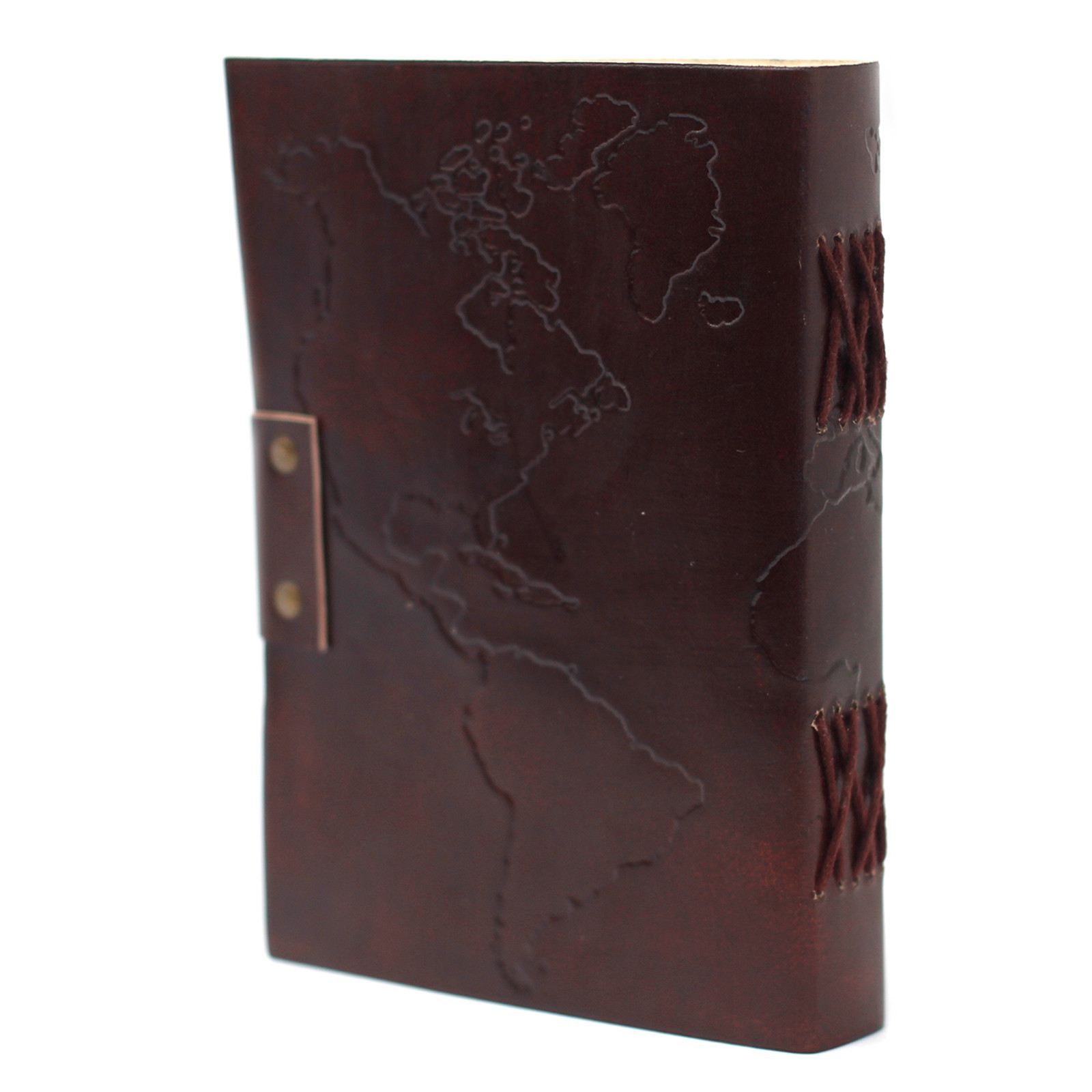 Leather World Map Journal with Metal Clasp