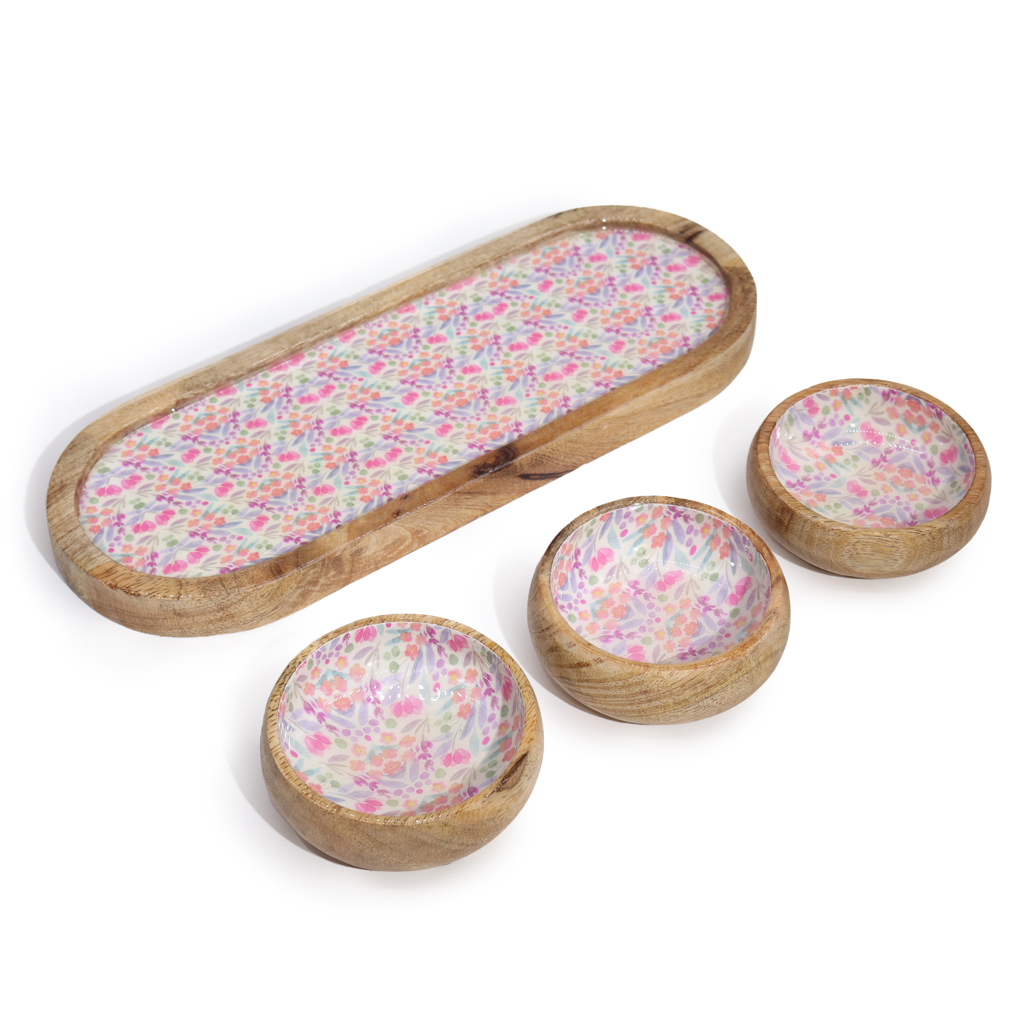 Mango Wood Serving Tray and Bowls Set