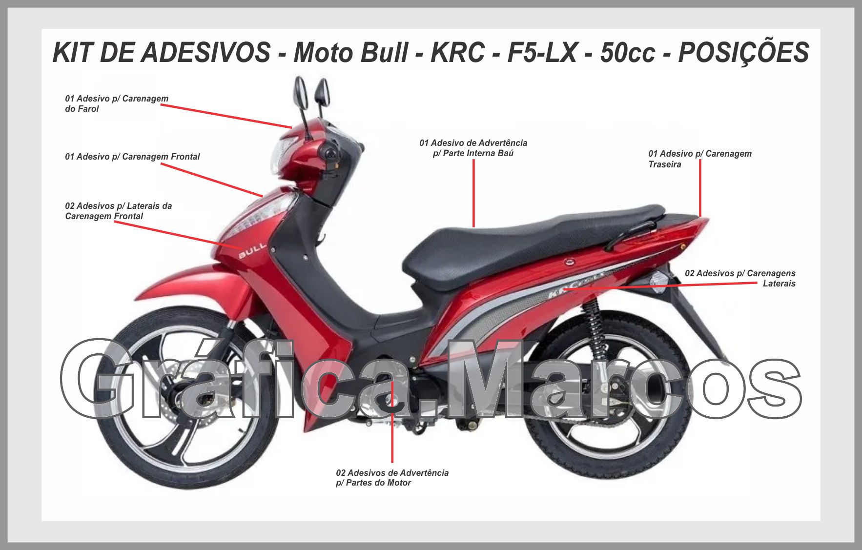 Adesivos Bull KRC-F5_LX - Kit Completo 50cc