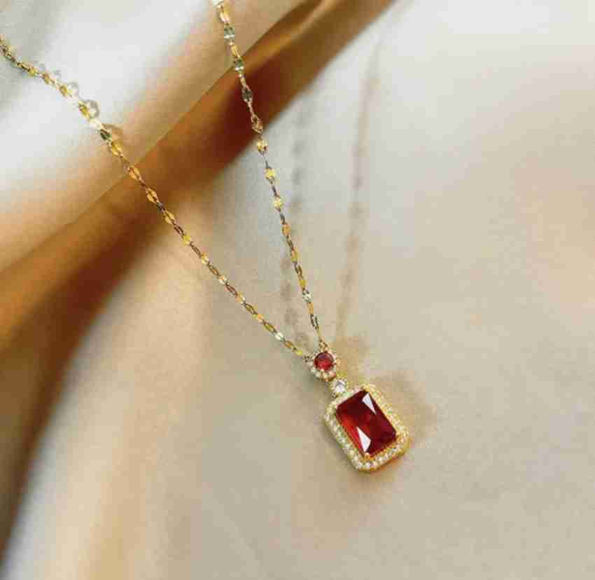 Crimson Charm Faux Ruby Necklace