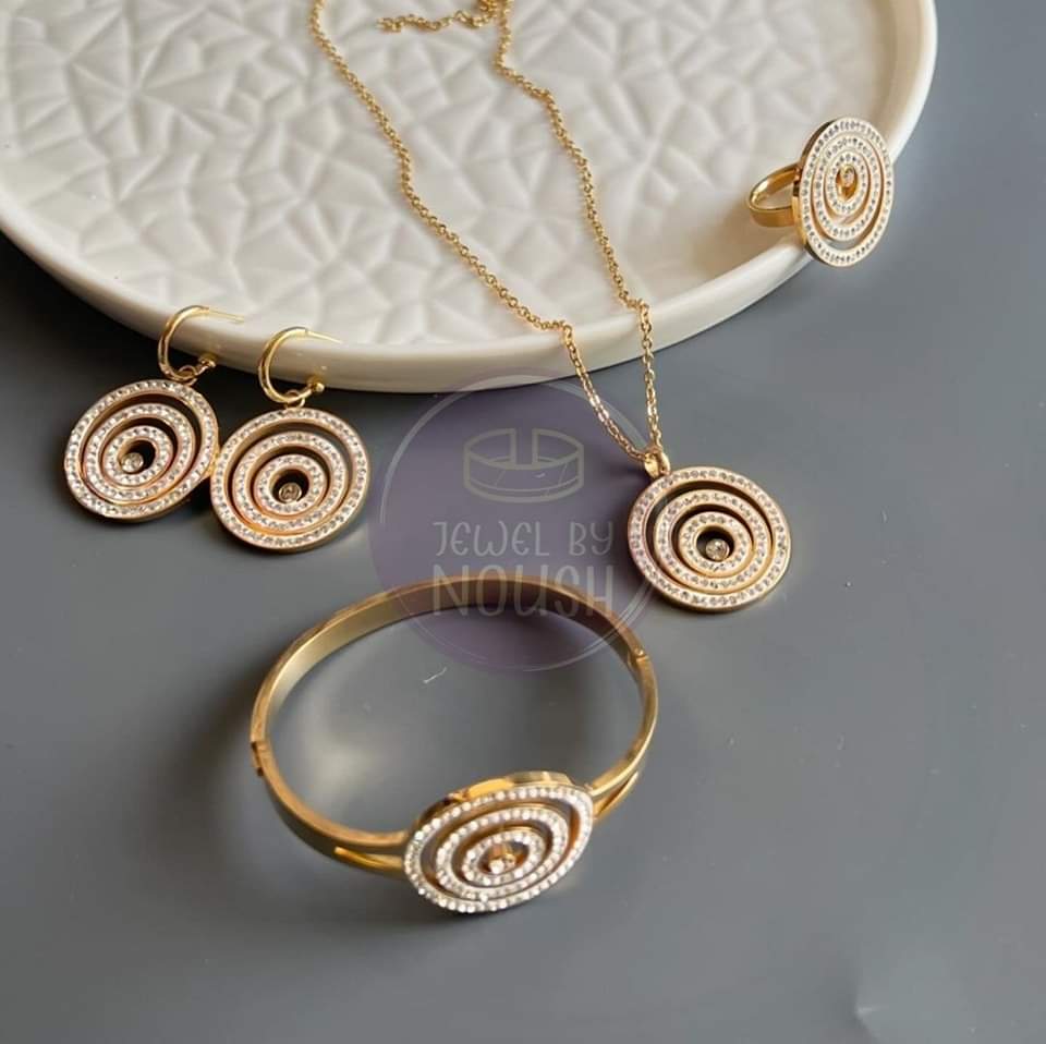 Rhinestone-Accented Gold-Tone Spiral Jewelry Set