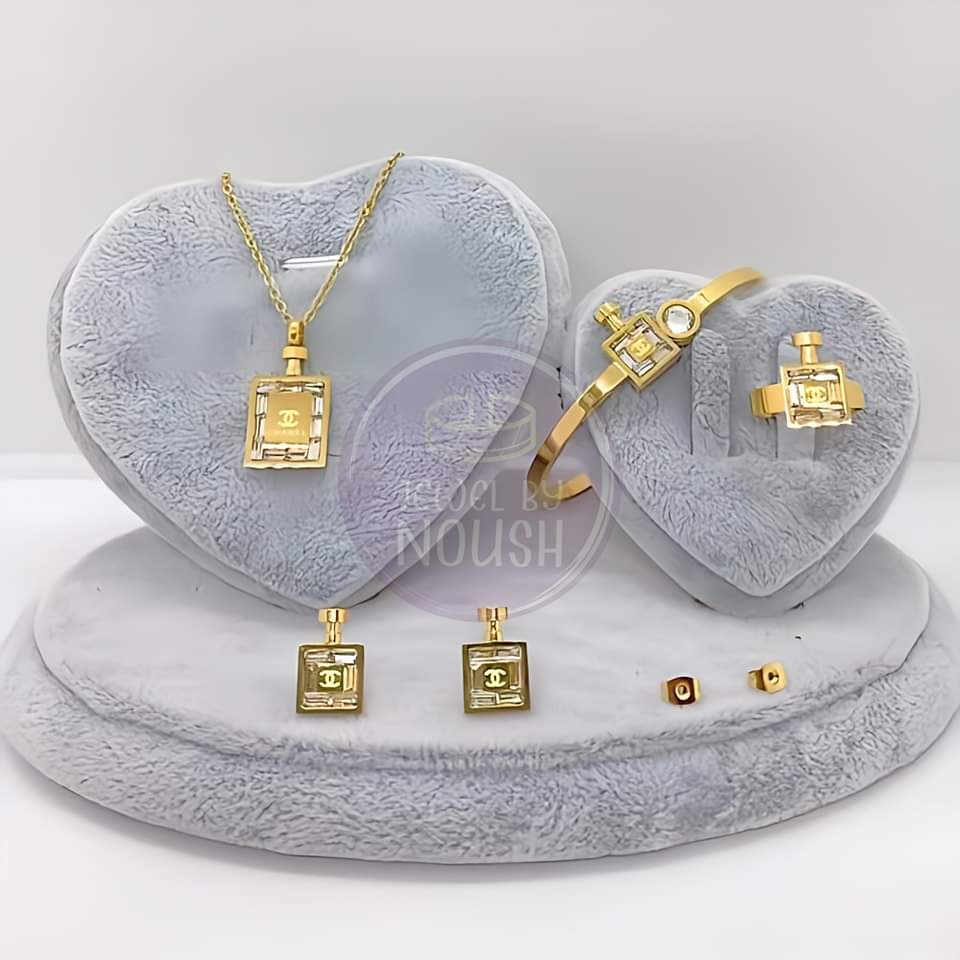 Square Pendant Jewelry Set with Necklace, Bracelet, and Earrings