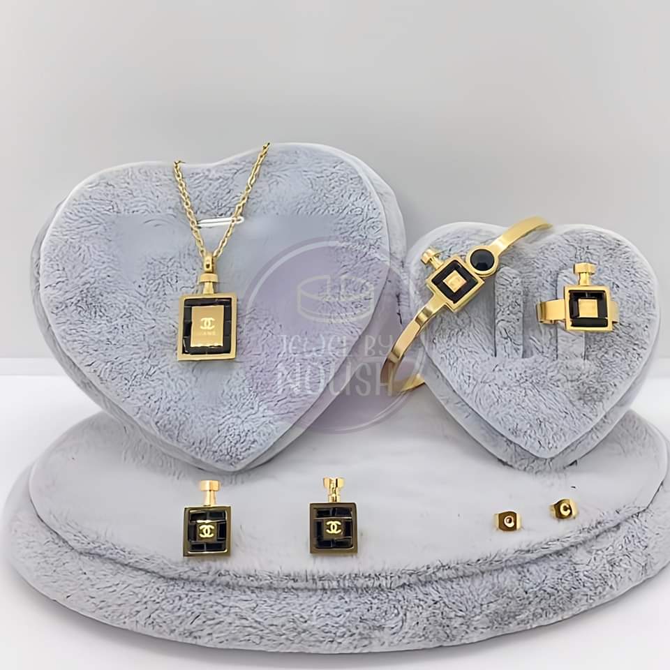Square Pendant Jewelry Set with Necklace, Bracelet, and Earrings
