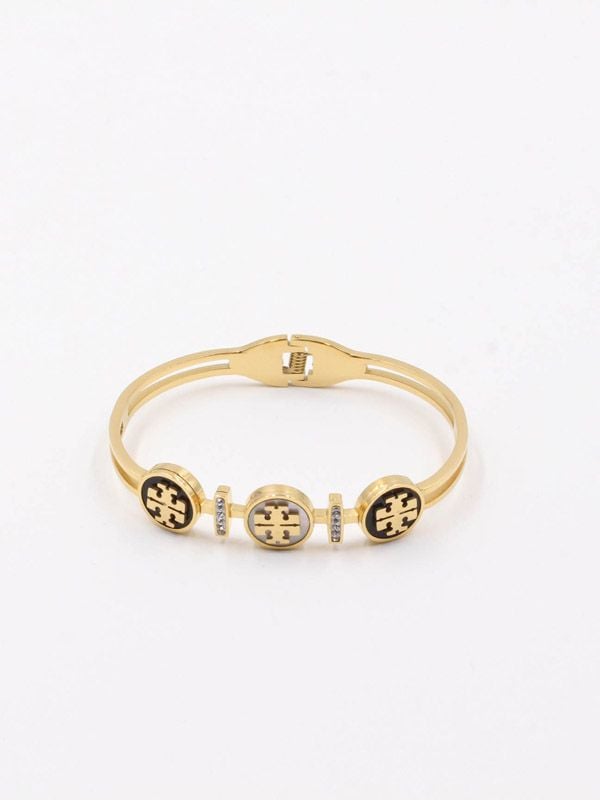 Elegant Gold-Tone Logo Charm Bracelet