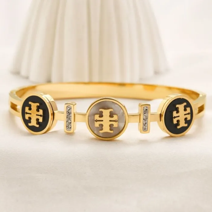 Elegant Gold-Tone Logo Charm Bracelet