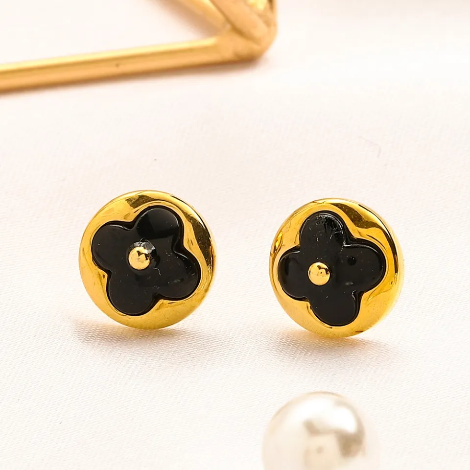 Chic Black Enamel Flower Stud Earrings