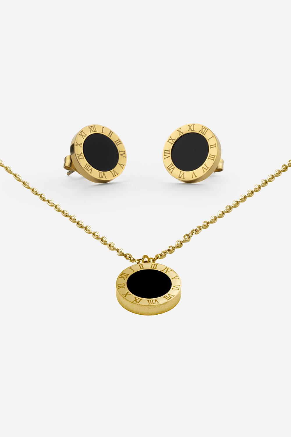 Timeless Roman Elegance: Clock-Face Studs & Pendant Set