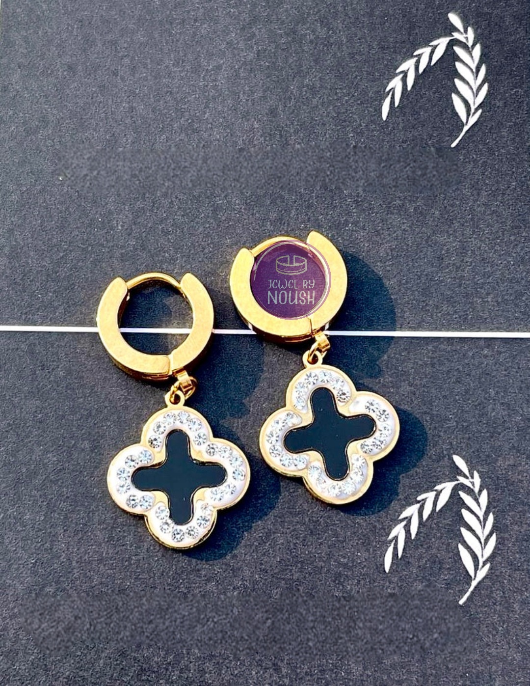 Midnight Clover Charm Hoop Earrings